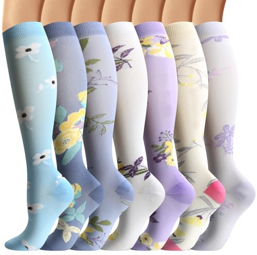 Losvcbcx 7 Paar Kompressionssocken für Damen und Herren mit 15–20 mmHg sind die besten Sport- und Medizinstrümpfe für Krankenschwestern auf Flugreisen