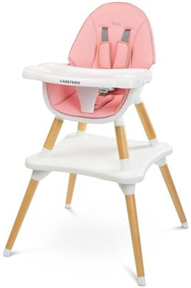 CARETERO Tuva Baby Hochstuhl - Skandinavisches Design - Baby Essstuhl von 6 Monaten bis 3 Jahre - Max. Belastung 15 kg - 2in1 Hochstuhl oder Stuhl + Tisch - Verstellbares Tablett - Rosa