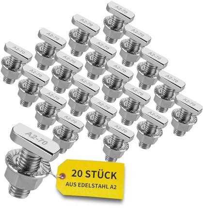Avoltik 20x Hammerkopfschrauben M10 I 25 mm Edelstahlschrauben mit Flanschmuttern I Schrauben aus A2 Edelstahl für Solar-Montage I M10 Schrauben inkl. Muttern für sichere Befestigung von PV-Modulen