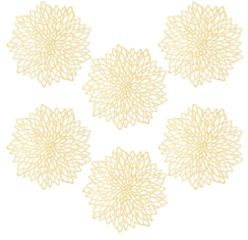 LUKDUNG Juego de 6 manteles individuales redondos, de PVC, redondos, para Navidad, cocina, hogar, fiesta, diámetro de 38 cm, color dorado