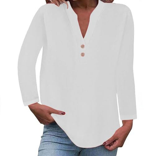 HUIFUAO Chemise rayée Bleue Femme Chemise Carreaux Femme Chemise Gaze de Coton Femme Chemise Manche Courte Femme t-Shirt Manche Longue Femme Tshirt Femme col v, Z08 Blanc-Manche Longue, XL