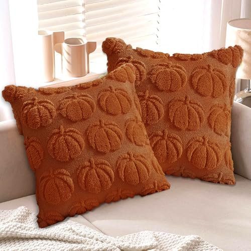 Kürbis Kissenbezug, 2er Set Kissenbezug 45x45 Herbstlich, Kissenhülle Herbst, Sofakissen Dekokissen Zierkissen Kopfkissen Bezüge Kissenhülle, Herbst Kissenbezüge für Halloween Fall Wohndekoration.
