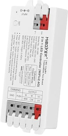MiBoxer / Mi-Light 2 in 1 Controller WiFi/Zigbee 3.0/2,4 GHz | Per strisce LED monocromatiche/Dual White CCT con 12/24 V (E2-WR)