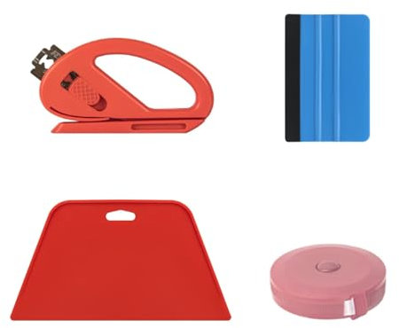 Wjelet Tapetenwerkzeug Tapeziertisch Set mit Folienschneider, Roter harter Rakel, Blauer Kartenrakel und Maßband, Tapeten-Werkzeuge Set für Selbstklebende Kontaktfolien Vinylfensterfolien
