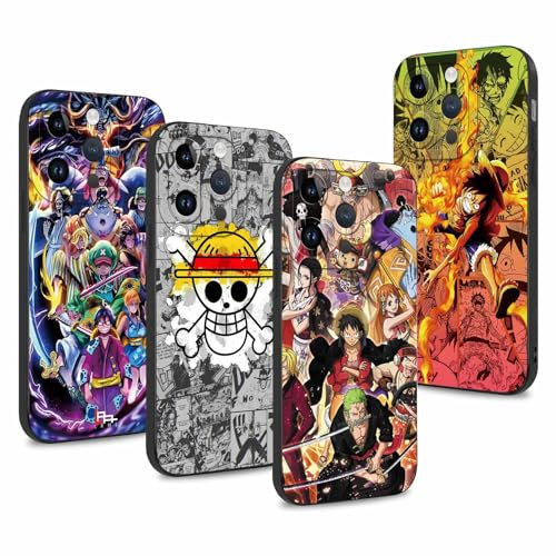 4 Pack Phone Case For iPhone 12 mini 5.4 inch, Anime Luffy Gear 5 Nika Zoro Sun God Cartoon Manga Pattern Shockproof Soft Aesthetics Design Full lens Protection Cover for Children Boy Girl, Black