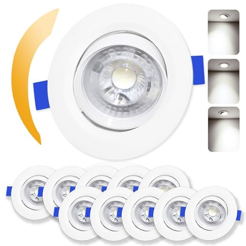 Cinsenten 10er Set Einbaustrahler LED 230V 30° Schwenkbar IP44 Φ70-80mm, Aussenbereich LED Deckenspots 5W/500lm, Außen Decken Spots Badezimmer, Neutralweiß 4000K Einbauspot Flach Rund Weiß