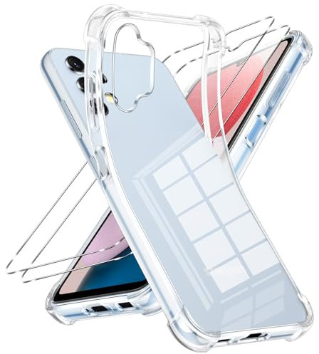 Vauki Coque pour Samsung Galaxy A13 4G avec 2 Pièces Verre Trempé, Transparente Mince Souple TPU Silicone Étui, Antichoc Anti-Rayures Bumper Housse Protection Case pour Samsung A13 4G 6.6