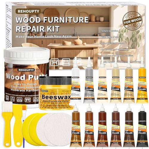 Kit Per La Riparazione dei Mobili, Tutto-In-Uno Kit Riparazion Legno Include Stucco per Legno & 12 Colori Stucco per Ritocco e Cera d'Api, Kit Riparazione Mobili in Legno di Graffi, Crepe, Macchie