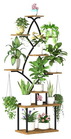 EVAWOO Plant Stand Indoor with Grow Lights - 7 Tier Indoor Plant Shelf, 64 Tall Plant Stands for Indoor Plants, Corner Metal Plant Shelves, Plant Holder for Living Room, Porch, Black