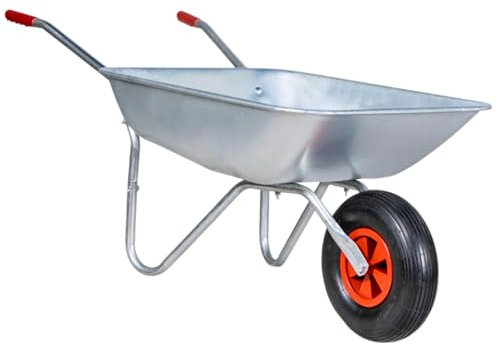 Durabull 65L/100KG Wheelbarrow – Galvanised Steel Garden Cart with Pneumatic Tyre – Sturdy, Rust-Resistant, Ideal for Landscaping, Gardening & DIY – (80L x 60W x 60H) cm – Silver