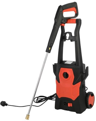 1400W 75Bar Pressure Washer, Pressure Washers with 6-10M Hose, Portable High-Power Jet Wash Machine for Car, Patio, Driveway Cleaning, Insulated Handle, Anti-Slip Rollers & Auto Shut-Off Red & Back