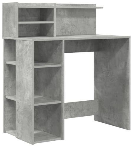 vidaXL Schreibtisch mit Stauraum Beton grau 90X48X101.5 cm Holzwerkstoff Moderner Design Kompakte Büromöbel Studie oder Arbeitsplatz Mit integrierten Regalen Kratzfest Innen Multi Zuhause