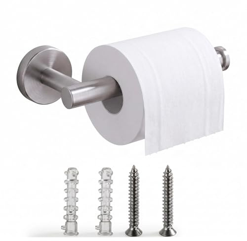 HomeHelpers Toilet Paper Holder - Stainless Steel Bathroom Lavatory Chrome Toilet Roll Holder Wall Mounted Dispenser Screws, Brushed Nickel
