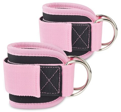 2Pcs Gym Ankle Strap Cable Attachment, Ankle Straps for Cable Machines Adjustable Strap，Double D-Ring Ankle Gym Cuff for Kickback Legs, Glute Workouts, Leg Extensions(Black&Pink)