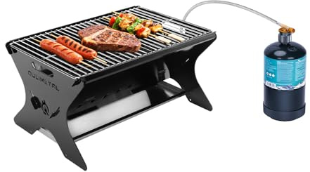 QuliMetal Tragbarer Campinggrill Klappbarer Holz-/Gasgrill mit Tasche | Schwerer Grill & Feuerstelle für Outdoor, Camping, Partys, Terrasse & Garten