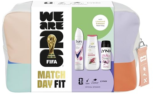 Dove, Lynx, Sure Washbag for Her Gift Set with an advanced anti-perspirant, body wash, body spray & a limited edition wash bag Match Day Fit for her 3 pc