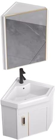 Muebles Baño con Lavabo y Grifo Muebles Lavabo Flotante con Espejo y Desagüe, Muebles de baño esquinero para Caravana, Cocina y Talleres(42cm(16.5''))