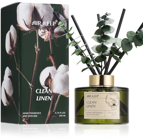 Airkeep Raumduft mit 8 Duftstäbchen 200ml, Clean Linen Langanhaltend Duft, Lufterfrischer für Zuhause, Deko für Badezimmer, Schlafzimmer, Wohnzimmer