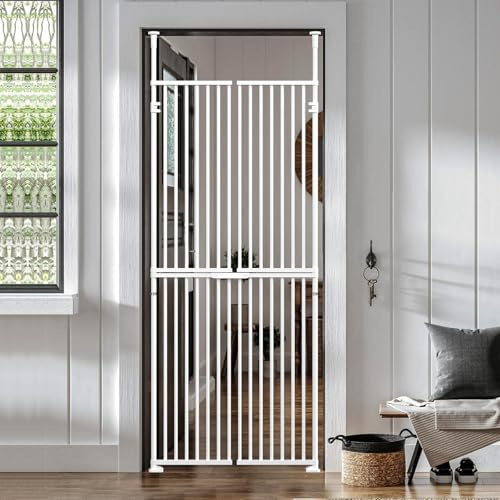 180cm Extra Tall Pet Gate Fits doors from 194-240cm Tall Extendable Adjustable Cat Door with Doors Locks Dog Gate indoor no Drilling, Pressure Mounted for Doorways Bedroom (White, Width: 65-72cm(XS))