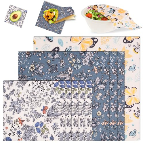 Harupink 9 Stück Bienenwachstücher,Bienenwachs Wraps aus Naturwachs & Bio-Baumwolle,Wiederverwendbare Wachstücher für Lebensmittel,Bienenwachstuch natürlich & plastikfrei frisch (9pcs)