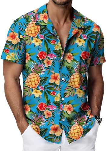 HMIYA Men’s Hawaiian Shirt Short Sleeve Button Down Casual Summer Beach Shirt