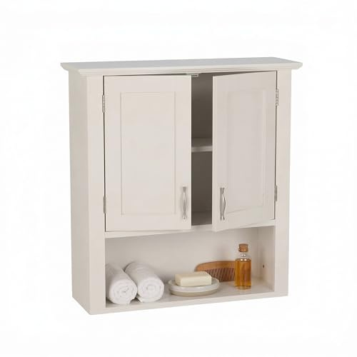 Relaxdays Hängeschrank, 3 Fächer, H x B x T: 62 x 58 x 20 cm, Küche & Bad Wandschrank, Doppeltür, Landhausstil, weiß