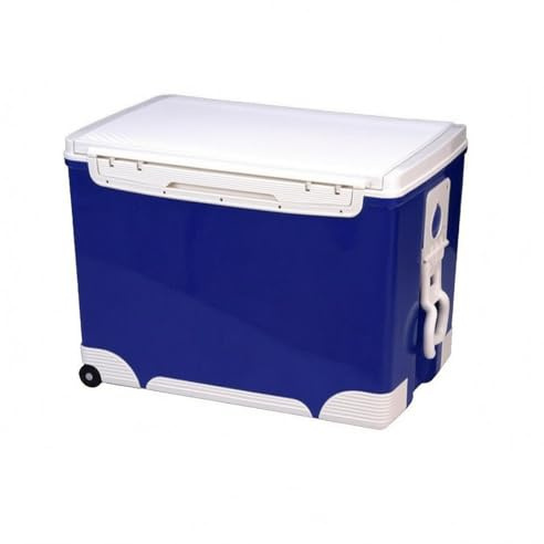 KiBcsLic Isolierter Aufbewahrungsbehälter Kühlbox Transportbox Isolierkiste Thermobehälter mit Deckel Frontverschluss Tragegriffen Und Ablass aus HDPE PU für, Blau, 70L