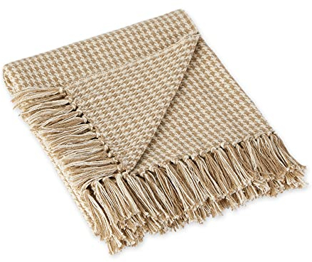 DII Gewebter Überwurf, Hahnentritt, Baumwolle, Stein, 50 x 60 cm