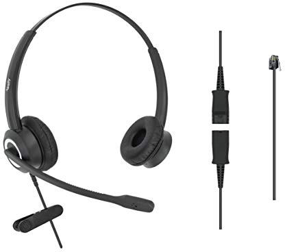 RJ9 Office Headset HD Voice for MITEL Nortel Meridian Polycom NEC ShoreTel Xblue Phones, Plus 3.5mm Adapter (Binaural)
