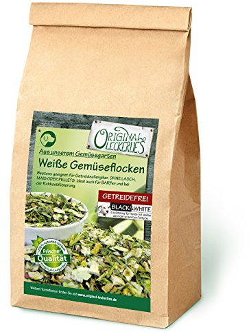 Original-Leckerlies: Weiße Hunde Gemüse-Flocken Black&White, 5 kg getreidefreie Gemüseflocken, Hundeflocken, Hundefutter- Naturprodukt für Hunde, barfen