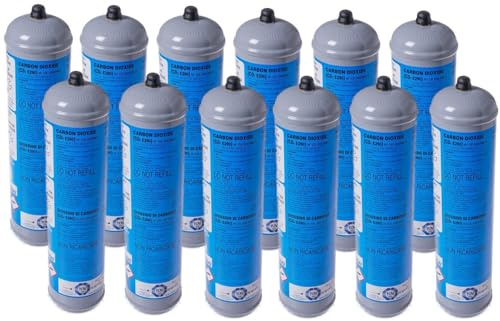 12 bombonas de CO2 E290 desechables y desechables, 600 g, para bombonas de agua de 11 x 1 mm, diámetro 70 mm, altura 325 mm