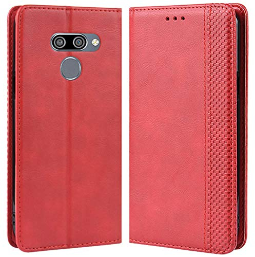 HualuBro Handyhülle für LG Q60 Hülle, LG K50 Hülle, Retro Leder Stoßfest Klapphülle Schutzhülle Handytasche LederHülle Flip Case Cover für LG Q60 / LG K50 Tasche, Rot