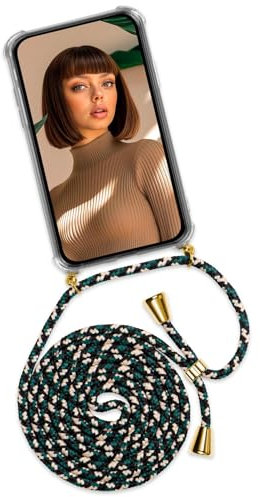 ONEFLOW Handykette für Huawei P30 Lite/P30 Lite New Hülle mit Band, Handyhülle mit Kette abnehmbar, Handyband zum Umhängen, Handy Umhängeband Lange Handykordel, Twist Case – Camo Grün