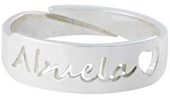 PMISORPRESA Anillo Ajustable de Plata con Calado 'Abuela' y Corazón. Regalo para Madre o Abuela