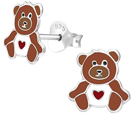 Monkimau Mädchen Ohrringe Teddy Bär Ohrstecker aus 925 Sterling Silver Silber