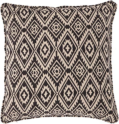 GURU SHOP Kissenbezug Blockdruck, Kissenhülle mit Ikatmuster, Dekokissen Bezug mit Traditionellem Design 50x50 cm - Muster 6, Braun, Baumwolle, Zierkissen, Dekokissen, Sofakissen