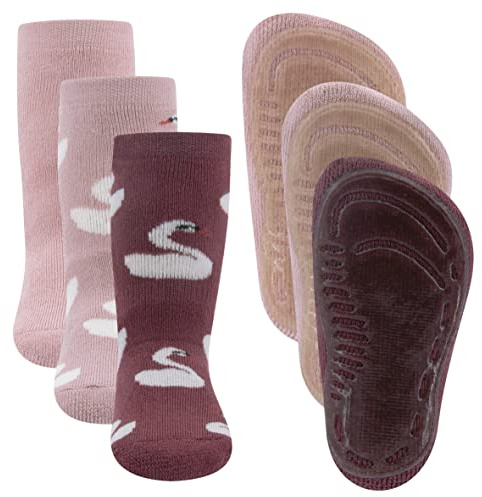 EWERS 3er-Pack Schwan Stoppersocken SoftStep, Socken mit Antirutschsohle für Mädchen, Anti-Rutsch-Socken mit Gummisohle, MADE IN GERMANY, 3 Paar rutschfeste Kindersocken