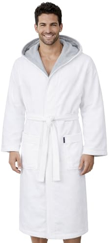 Morgenstern Bademantel Herren Frottee Baumwolle Kapuze Lang Finn | Weich, saugstark, atmungsaktiv, Taschen und Bindegürtel – geprüft auf Schadstoffe, ideal für Sauna, Baden, Sport, Zuhause