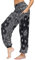 Nuofengkudu Frau Hippie Harems Hose Pumphose Haremshose Aladdinhosen Boho Gemustert Gesmockte Taille mit Taschen Yogahose Freizeithose Sommerhose Strandhose(Einheitsgröße,Y-Schwarz C)