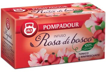 Pompadour Tè 1913 | Infuso Rosa di Bosco con Ibisco Tonico e Rinfrescante | Tisana Rosa Canina & Ibisco - 20 Bustine di Tè (70 Gr)