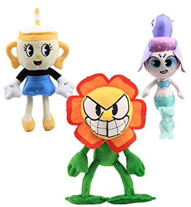 uiuoutoy 3 Stück Cuphead Plüschtier Spielzeug Cagney Carnantion Mädchen Cala Maria Ms. Chalice Plüsch Puppen Geschenk