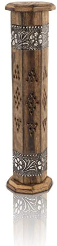 Räucherstäbchenhalter aus Holz und Kegelbrenner, Turm, groß, organisch, umweltfreundlich, Aschefänger, Agarbatti-Halter, rustikaler Stil, handgeschnitzt für Meditation, Yoga, Aromatherapie, Zuhause