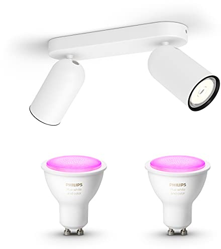 Philips Myliving Pongee Aufbaustrahler - Weiß - 2 Leuchtpunkte - Inkl. Philips Hue White & Color Ambiance GU10