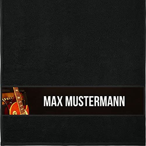 Manutextur Handtuch mit Namen - personalisiert - Motiv E-Gitarre 1 - viele Farben & Motive - Dusch-Handtuch - schwarz - Größe 50x100 cm - persönliches Geschenk mit Wunsch-Motiv und Wunsch-Name