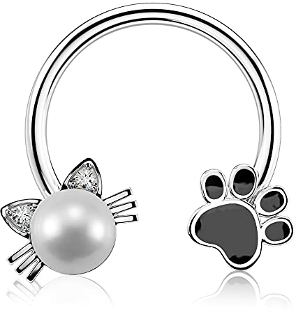 Melighting 16G Horseshoe Ring Helix Ohrring Perle & Katze Septum Schmuck Knorpel Piercings Septumring chirurgischem Stahl Daith Conch Piercings