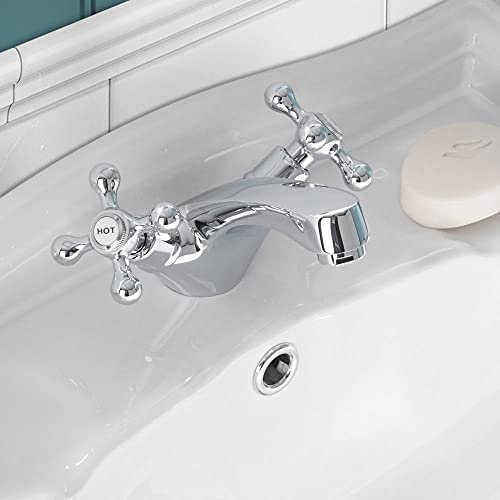 Nes Home Cross Head Basin Mono Mixer Tap & Waste Chrome