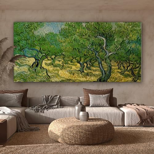 MuchoWow© Leinwand Bilder, Einzigartige Wanddeko mit Rahmen, Olivenhain | 160x80 cm - Vincent van Gogh, Wandbilder Wohnzimmer, Deko Schlafzimmer