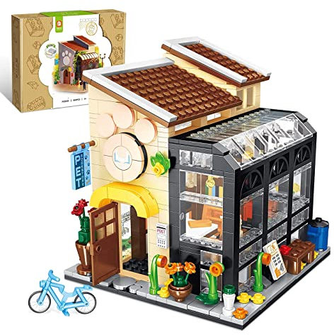Pet Book Store Building Set Age 13+, Home Décor Model Building with LED Lighting Kit, Creative Activity, Set for Teen and Adults, Compatible with Lego (640 Pieces)