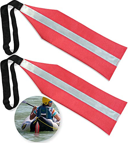 Anley Kayak Tow Red Safety Travel Flags with Reflective Strip - Warning Flag for Canoes, Boats, SUP, Truck, Trailer - Waterproof and Durable Oxford Safety Flag - 14x4.7 inch (Pack of 2)