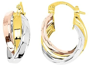 18k Creolen 3 Gold - Ohrringe Durchmesser 14 mm - Damen Goldschmuck 750/1000